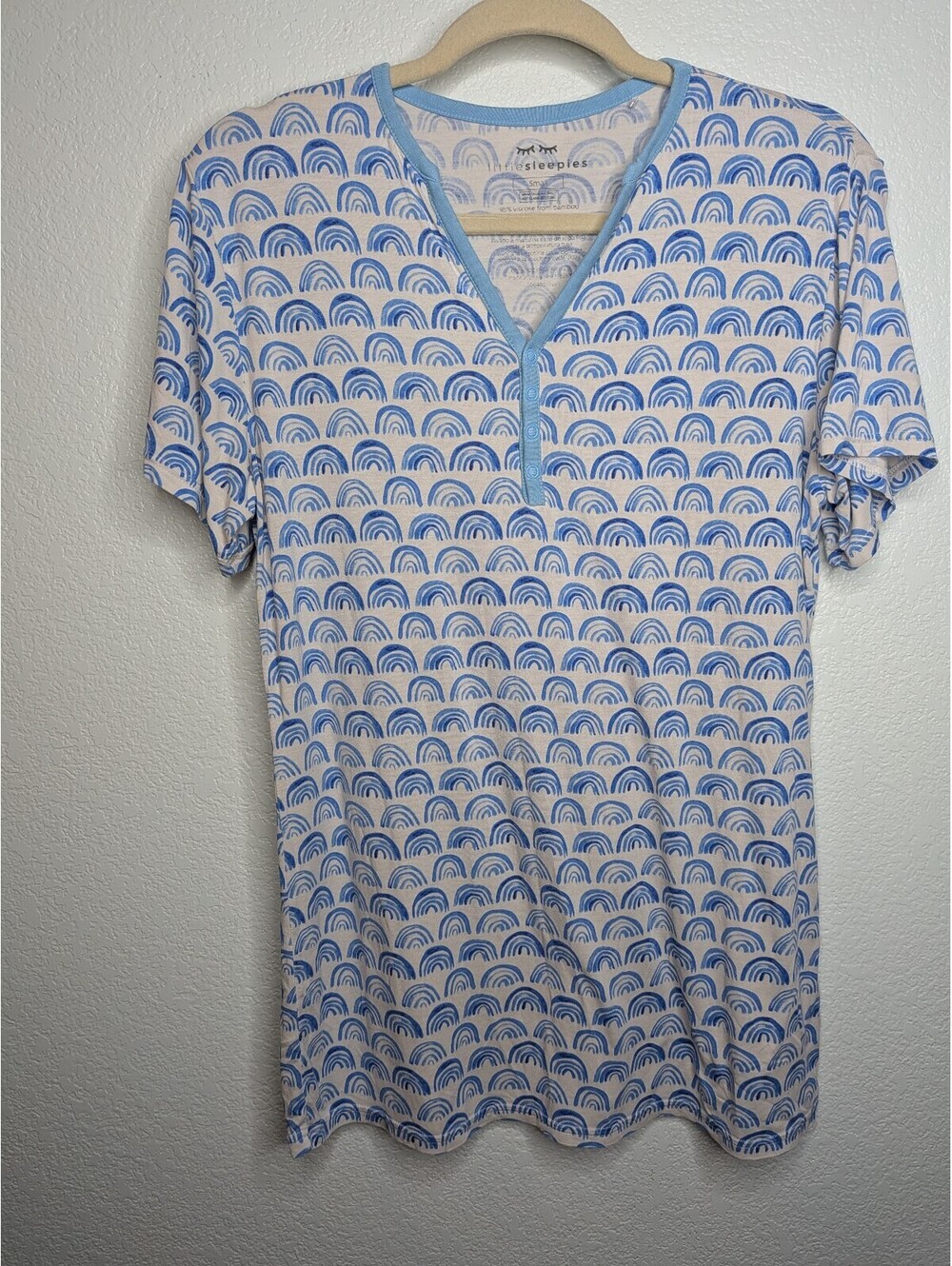 Little Sleepies Blue Rainbow Bamboo Henley Sleep Shirt Small